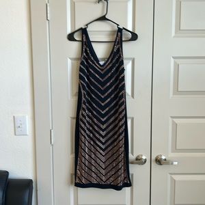 Carmen Marc Valvo Black and Gold Sequin Dress